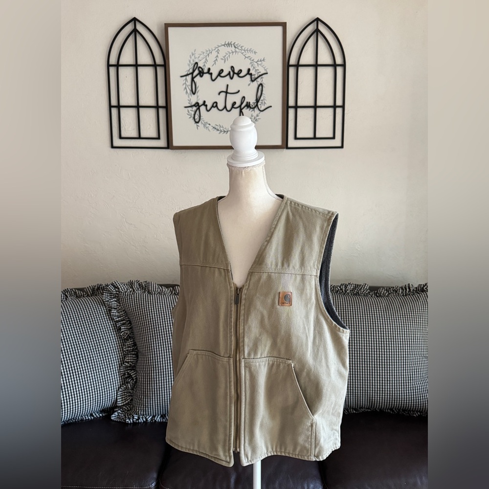 Vintage Y2K Carhartt Sherpa Lined Canvas Zip Vest Size XL - Picture 2 of 12